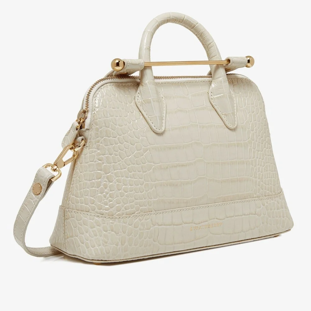 NWT Strathberry Dome Mini Croc-Embossed Leather Vanilla - Picture 1 of 7